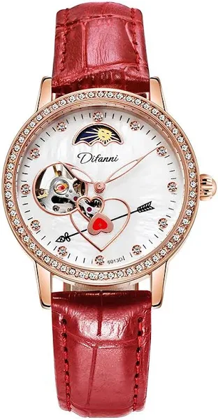 damski automatyczny zegarek damski diamentowy modny luksusowy księżycowy zegar z świetlista skóra