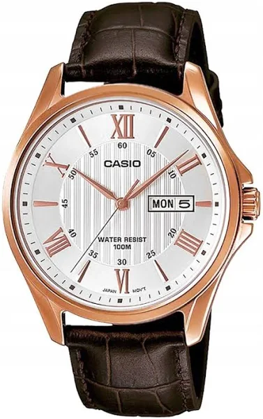 Zegarek Męski Casio Mtp Klasyczny Złoty Brązowy Box