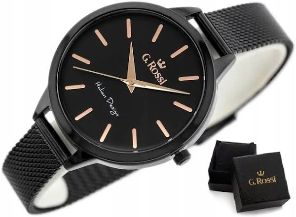 Damski Zegarek G.rossi Czarny+box Prezent Dla Niej