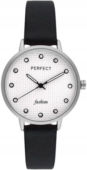 Piękny Zegarek Damski Czarny Pasek Fluorescencyjne Wskazówki Cyrkonie