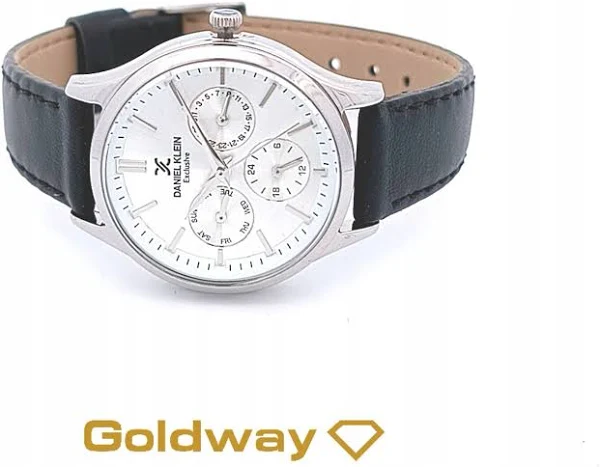 Daniel Klein zegarek damski na czarnym pasku multifunkcja srebrny DK11773-1