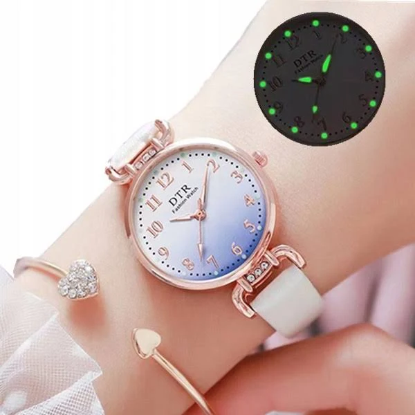 Zegarek Damski Modny Świecący Na Pasku Skórzanym