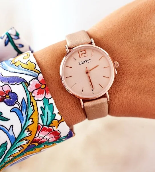 Zegarek Na Skórzanym Pasku Bez Niklu ERNEST Złoty