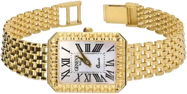 Zegarek złoty prostokąt z masą perłową i ażurowym zdobieniem MI G388299-713 MP próba 585