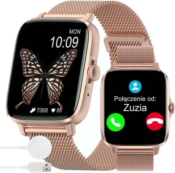 Smartwatch Zegarek Damski Złoty Prostokątny Rozmowy Sport Nfc 1,9 Lcd Pl