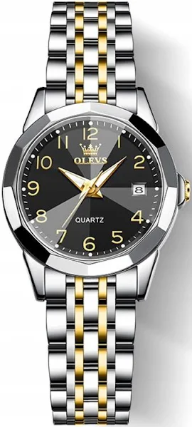 Olevs 9970 Zegarek damski kalendarz Datownik srebrny