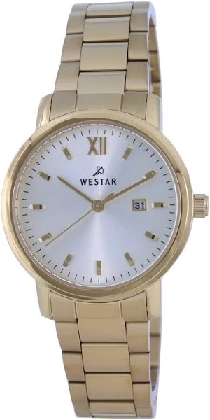 Zegarek damski Westar ze srebrną tarczą w odcieniu złota ze stali nierdzewnej kwarcowy 40245 GPN 102