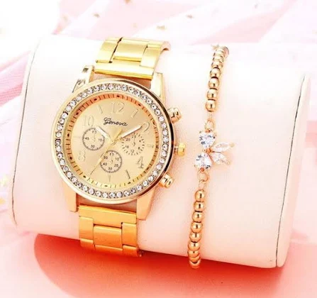 Grelie Damski zegarek z cyrkoniami z minimalistyczną bransoletką