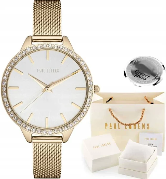 Zegarek damski Paul Lorens Lara z cyrkoniami siatka mesh z Grawerem