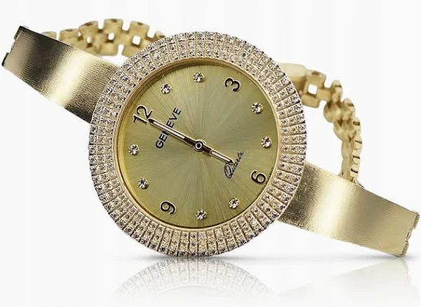 Prześliczny 14k złoty damski zegarek Geneve lw012y