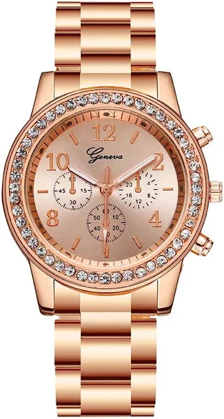 Moda w stylu Geneva rhinestone ze stali nierdzewnej kwarcowy zegarek damski